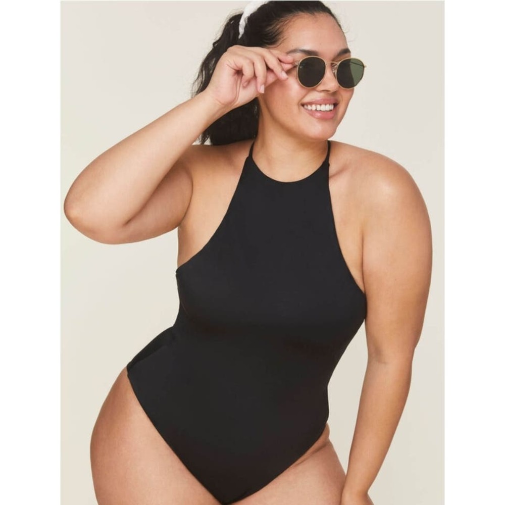Andie High-Neck One-Piece Swimsuit in Black